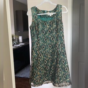 Adrianna Papell vintage mini cocktail dress / size 12 / green and gold